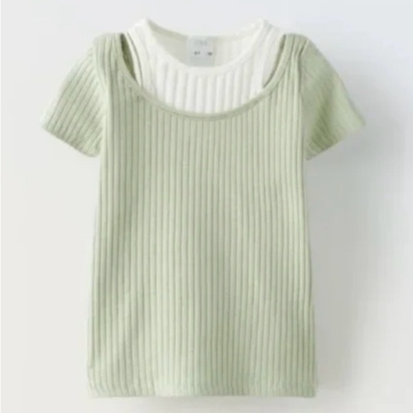 Zara Other - 💚👧 Zara Girls Ribbed Cutout Tee | Size 9–10